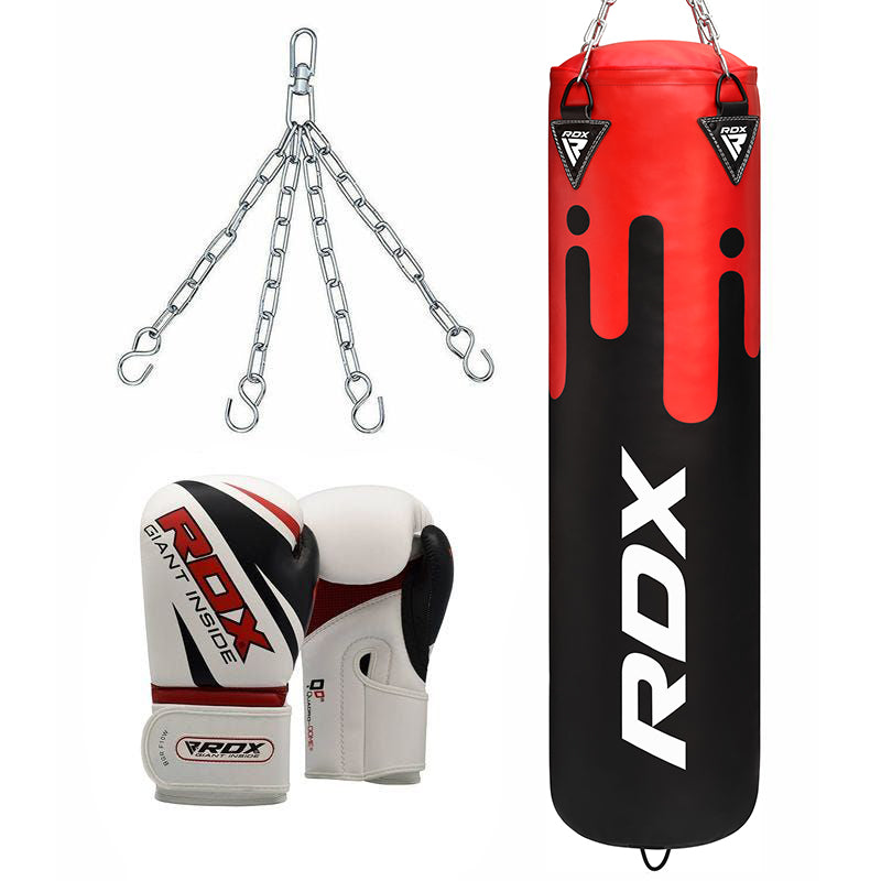 RDX F9 4ft 5ft 3-in-1 Punch Bag GlovesRed Black White Set