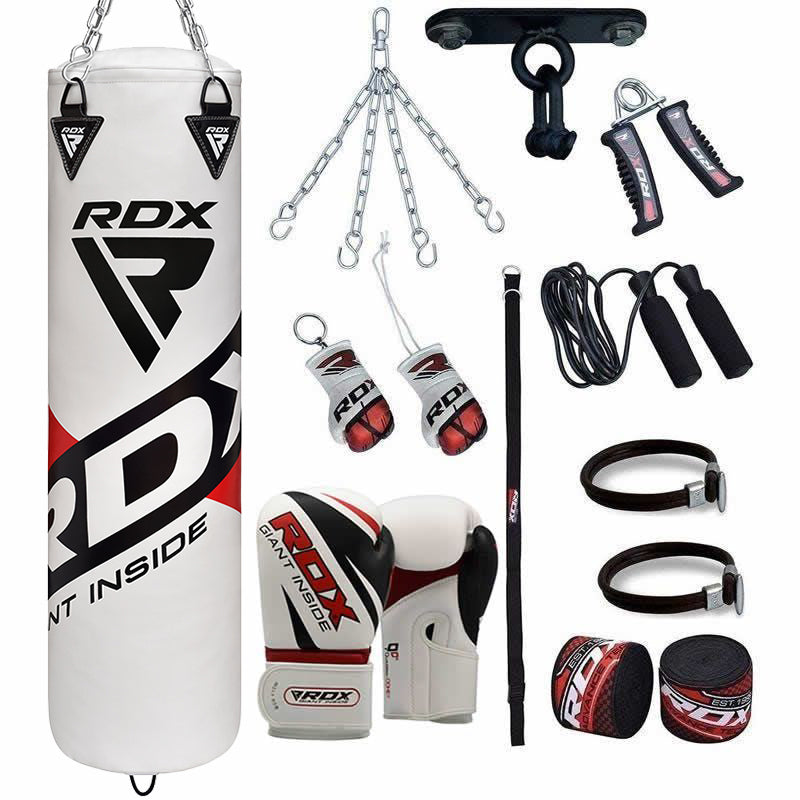 RDX F10 White 5ft Unfilled 13Pc Punch Bag with 12oz Boxing Gloves  
