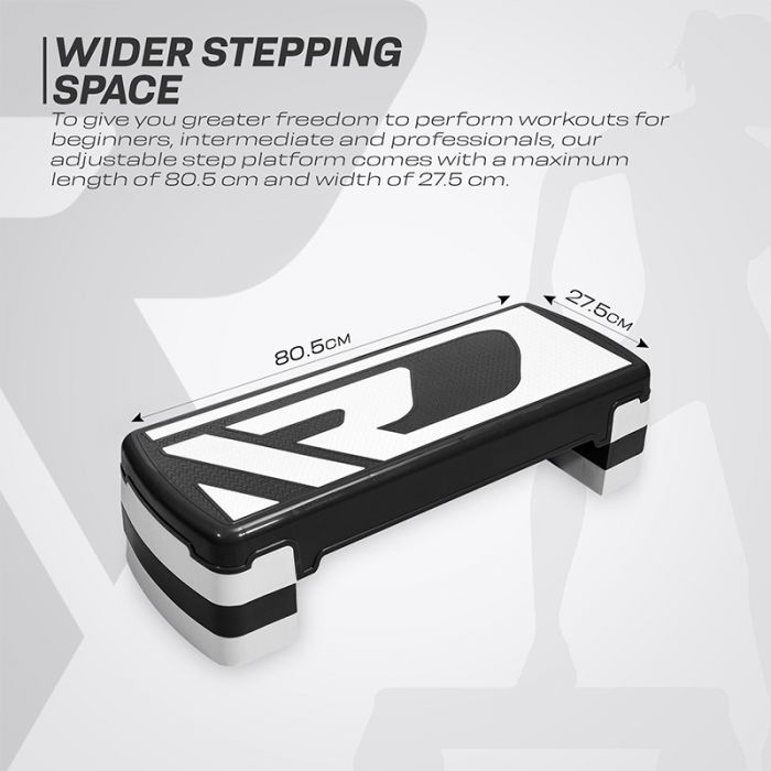 RDX 1P 20cm Aerobic Step Platform with 3 Level Risers 5cm Height Each#color_black