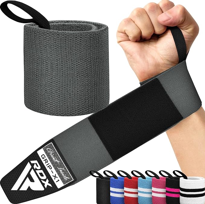RDX W3 IPL USPA Approved Powerlifting Wrist Support Wraps with Thumb Loops OEKO-TEX® Standard 100 certified#color_grey