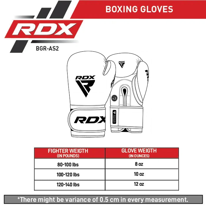 RDX Boxing Gloves AS2 Size Chart