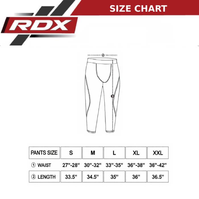 RDX MO Compression Pants with Groin Cup Size Chart