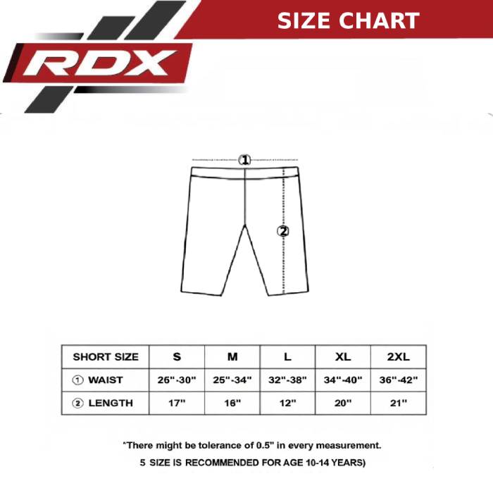 RDX X14 Compression Shorts with Groin Guard Size Chart