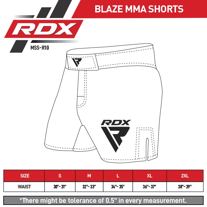 RDX R10 Blaze MMA Shorts Size Chart