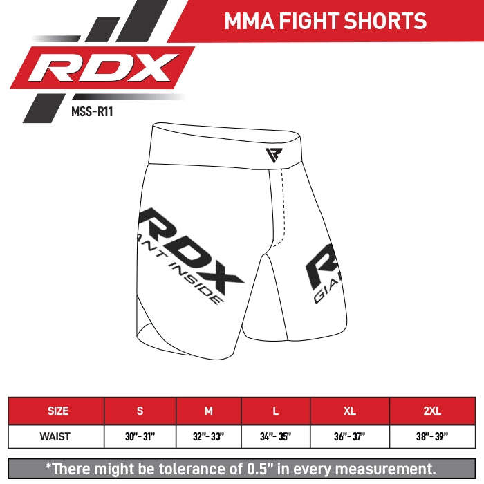 RDX R11 MMA Fight Shorts Size Chart