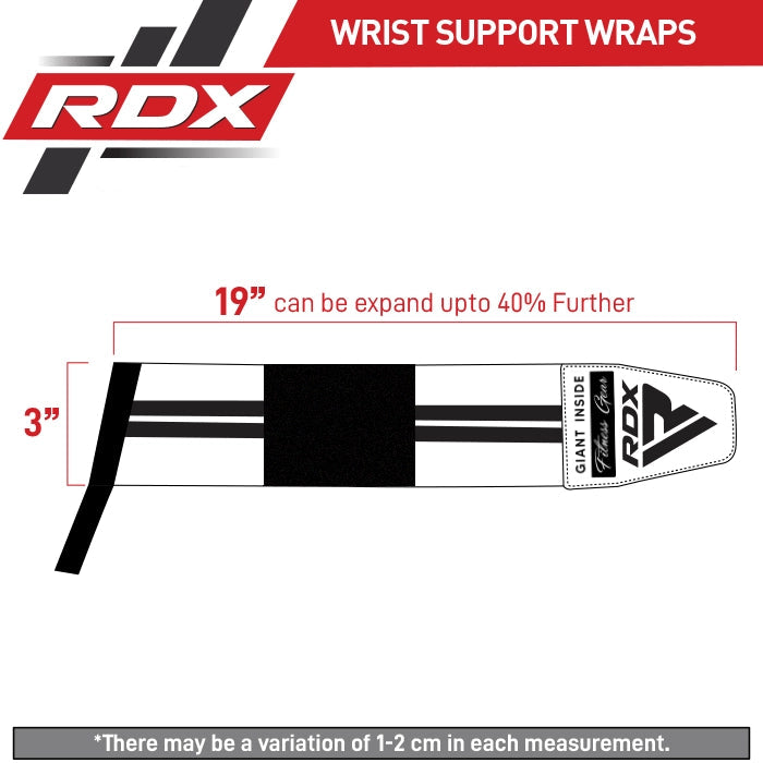 RDX W3W Weight Lifting Wrist Support Wraps With Thumb Loops Oeko-Tex® Standard 100 Certified Size Chart