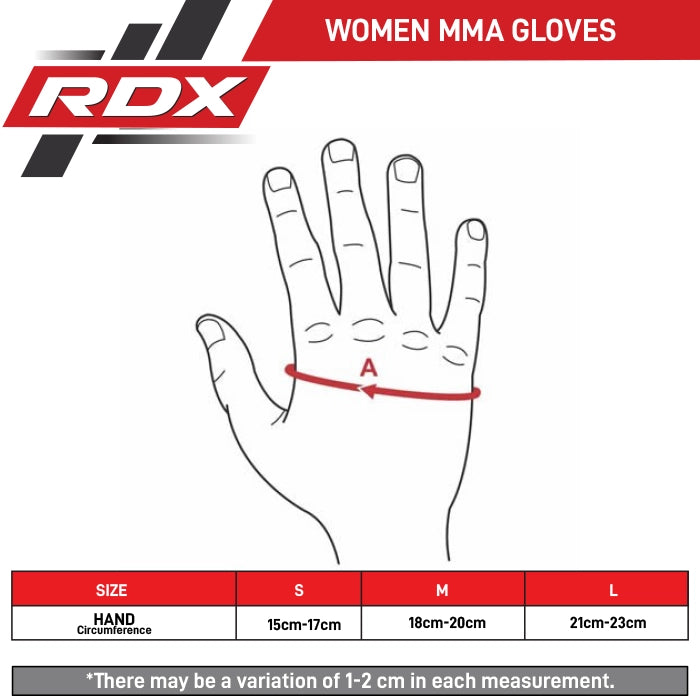 RDX F12 MMA Gloves for Women Pink Size Chart