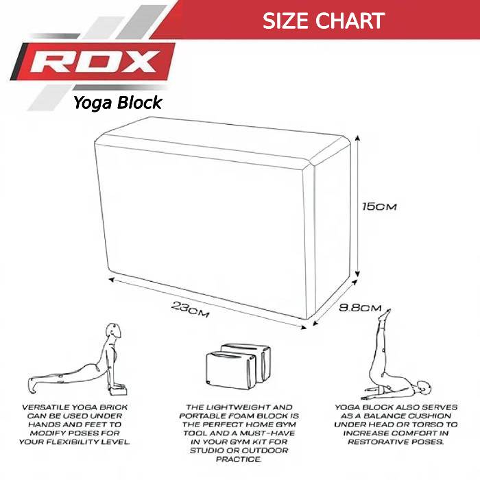 RDX YB EVA Foam Yoga Block Non-Slip Brick Size Chart