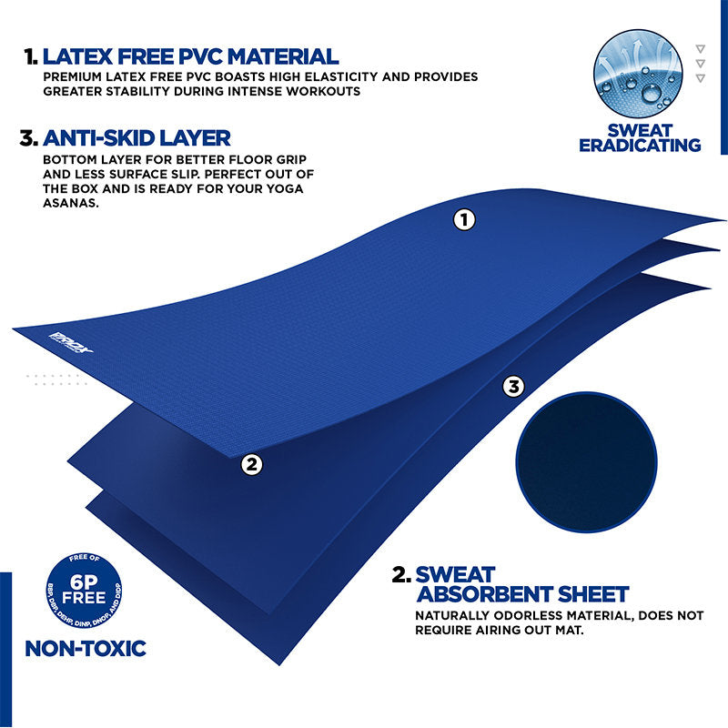 RDX SC 4-in-1 Iris 6mm PVC Yoga Mat Set  #color_#color_blue
