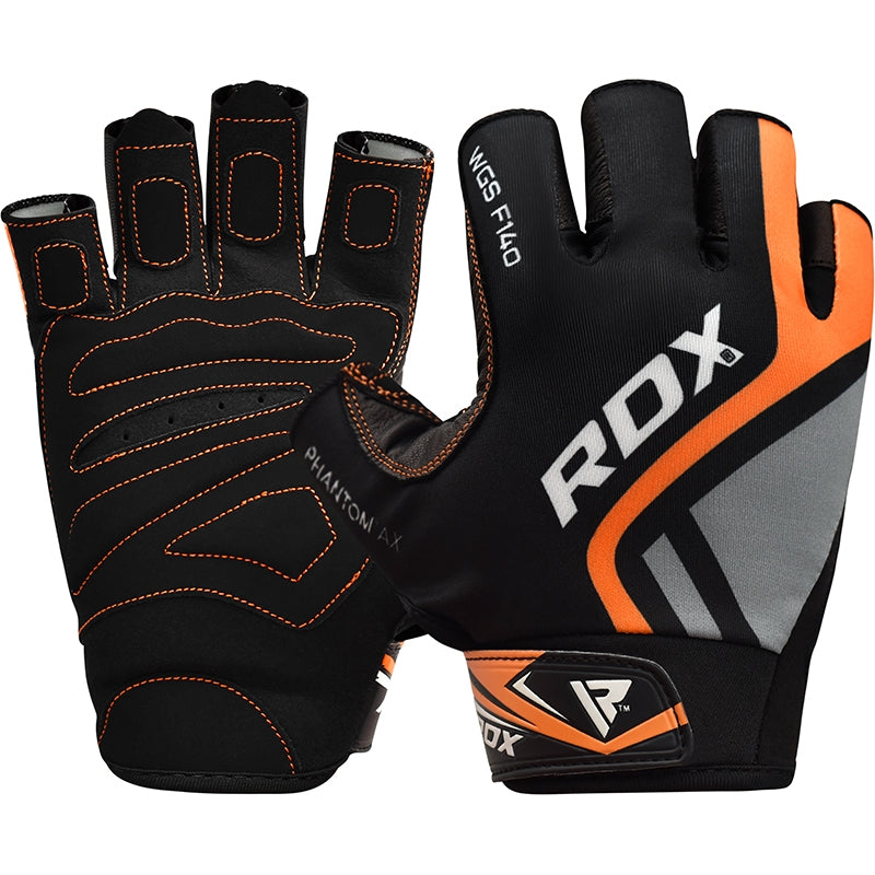 RDX F14 Large Orange Lycra Weight Lifting Gloves