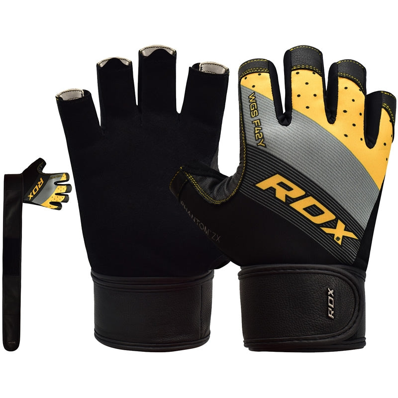 RDX F42 Large Yellow Lycra Weight Lifting Gym Gloves 
