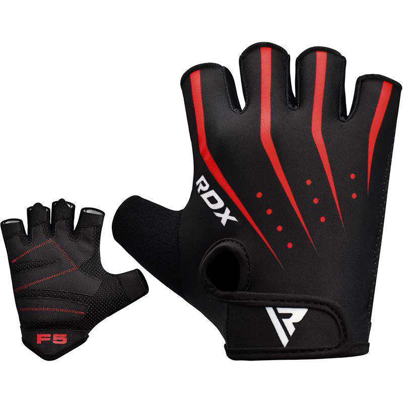 RDX F5 Medium Red Lycra Weight Lifting Gym Gloves 