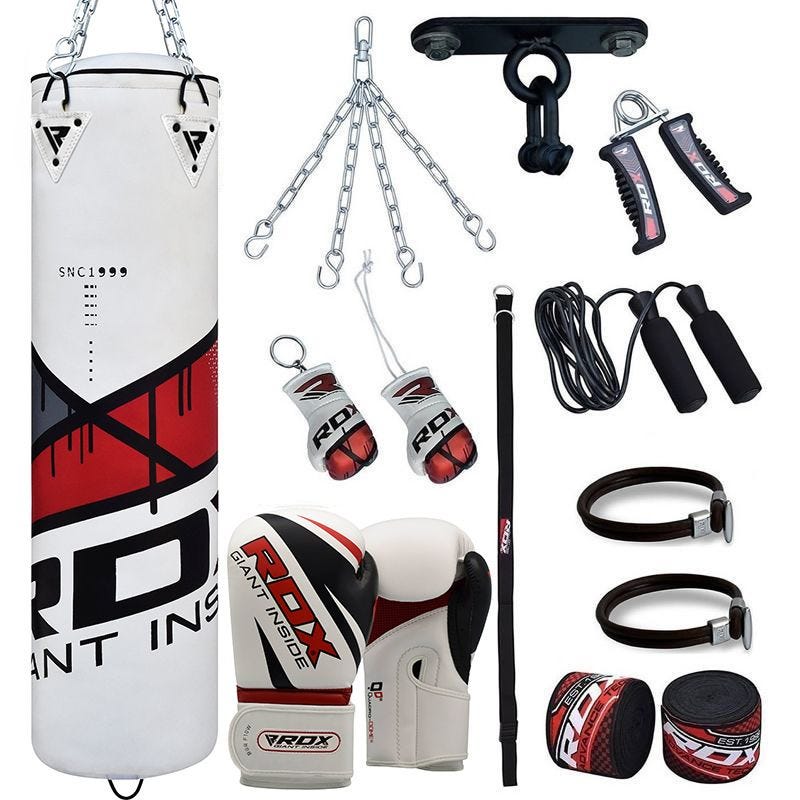 RDX F7 Red 4ft Filled 13pc Punch Bag with 16oz Boxing Gloves