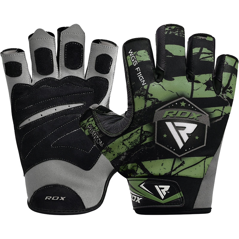RDX F11 Large Green Lycra Bodybuilding Gym Gloves 