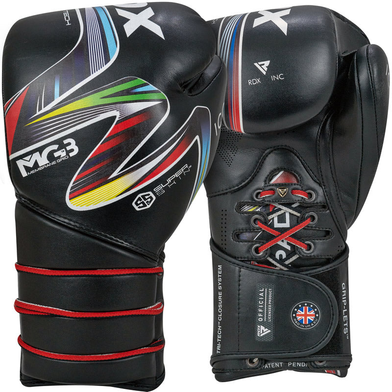 RDX Icon 5 Black 16oz Nova Tech Leather Boxing Sparring Gloves