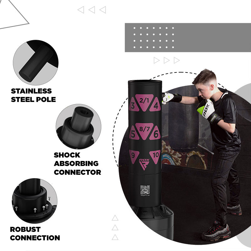RDX Kt Ronin 4ft 2-In-1 Kids Free Standing Punch Bag Black With Gloves For Training & Workout Set#color_pink
