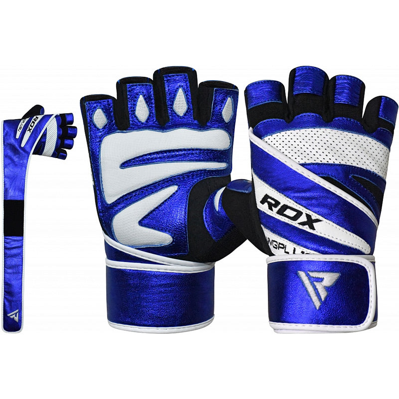 RDX L10 Extra Large Blue Leather Weight Lifting Gloves 