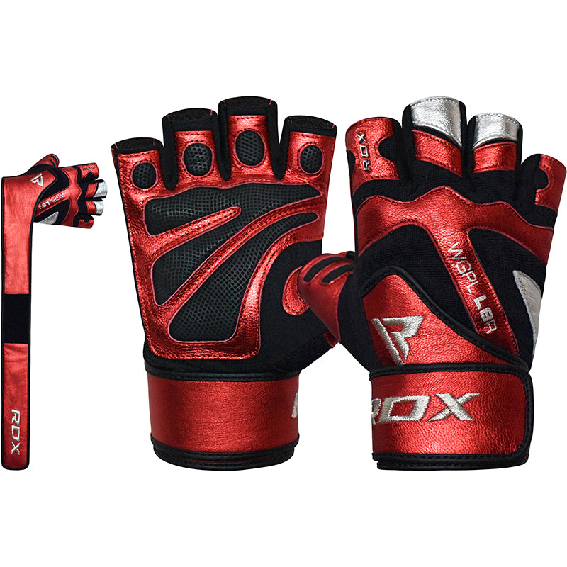 RDX L8 2XL Red Leather Gym Gloves with Wrist Support 