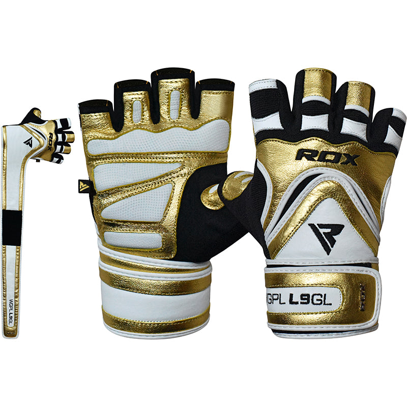 RDX L9 2XLarge Golden Leather Bodybuilding Gym Gloves