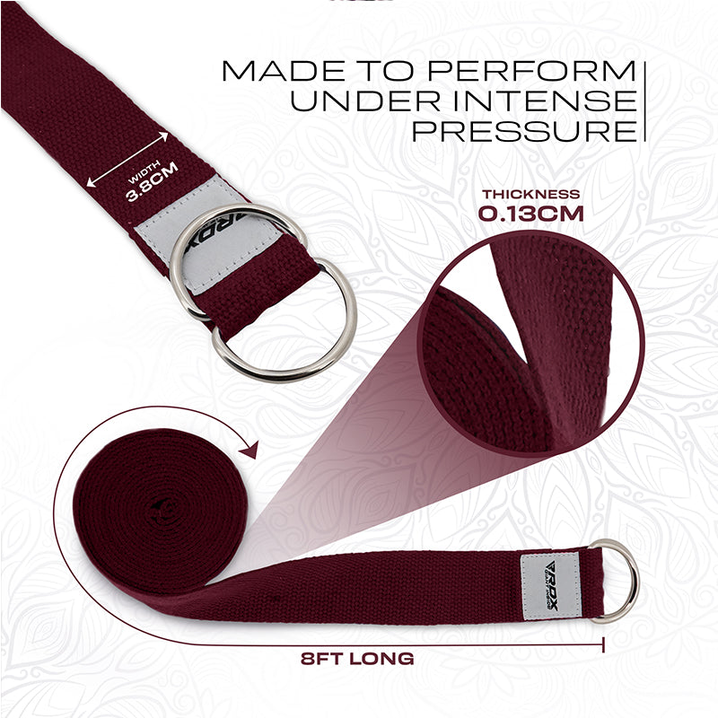 RDX P8 Non-Slip Cotton Yoga Strap with Rust Proof Steel D-Ring Buckle#color_maroon