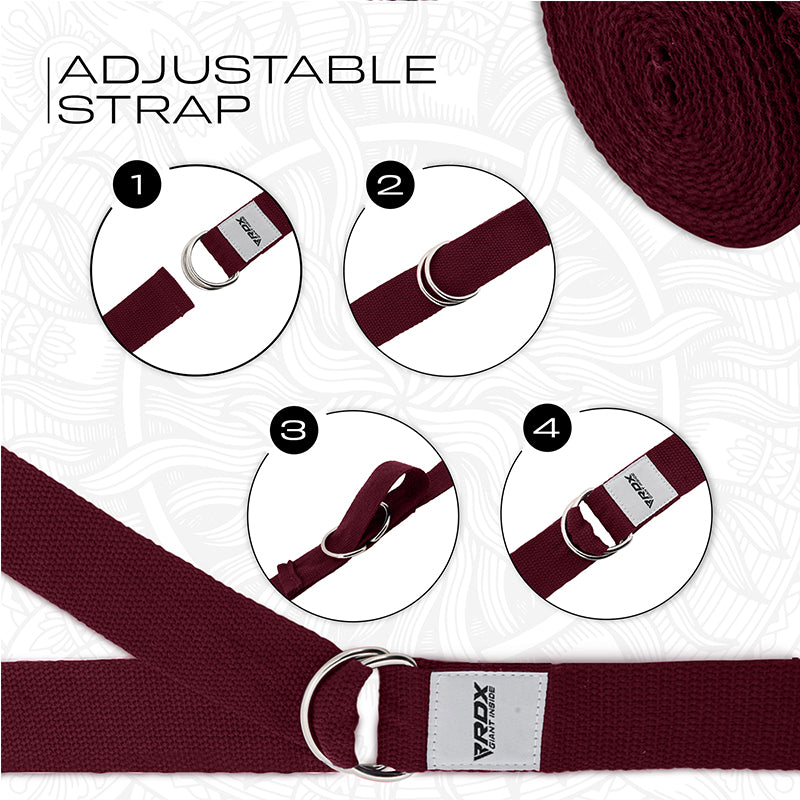 RDX P8 Non-Slip Cotton Yoga Strap with Rust Proof Steel D-Ring Buckle#color_maroon