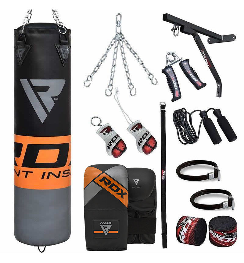RDX black orange grey punching bag with mitt
