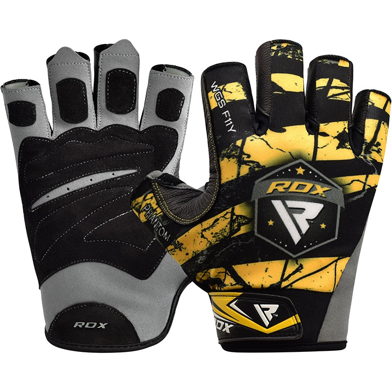 RDX F11 Medium Yellow Leather Weight lifting gloves 