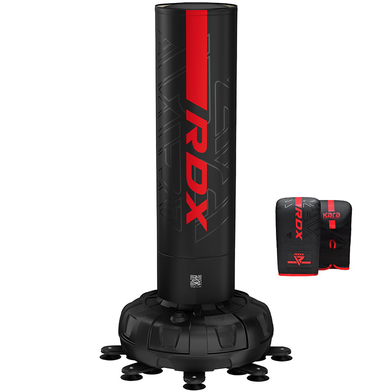 RDX F6 6ft Kara Red & Black Free-Standing Punch Bag With Mitts Set#color_red