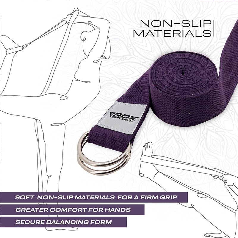 RDX P8 Non-Slip Cotton Yoga Strap with Rust Proof Steel D-Ring Buckle#color_purple