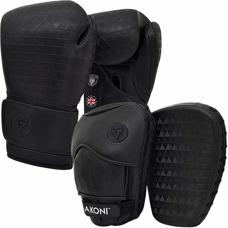RDX T12 AKONI 12oz Black  Boxing Gloves & Focus Pads