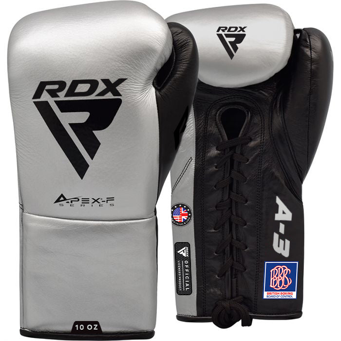 RDX A3 8oz Silver Leather Fight Boxing Gloves 