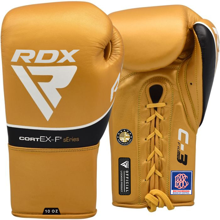 C3 Fight Lace Up Leather Boxing Gloves BBBOFC BIBA WBF NYAC NEVADA APPROVED