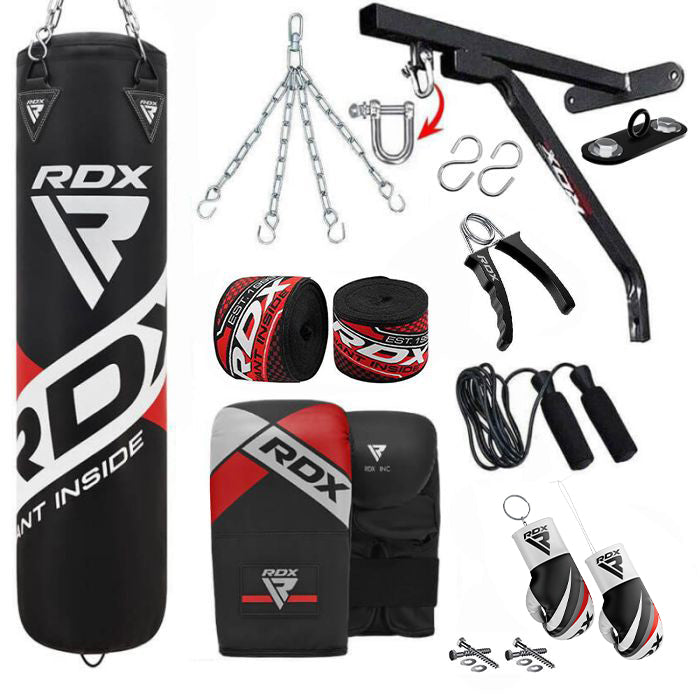 RDX F10B 14PC Punch Bag with Bag Mitts Home Gym Set-4 ft-Unfilled-14PC