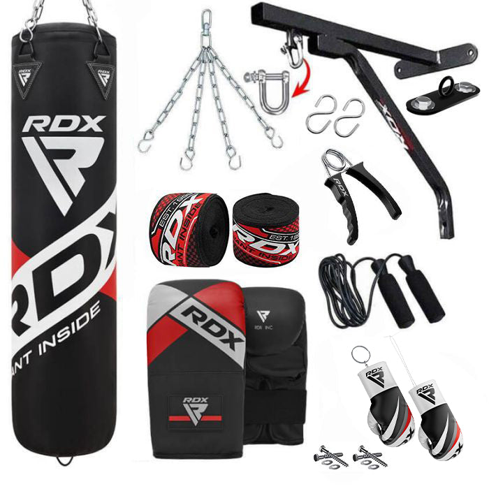 RDX F10B 14PC Punch Bag with Bag Mitts Home Gym Set-5 ft-Unfilled-14PC