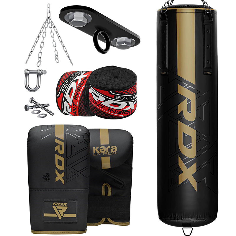 RDX F6 4ft / 5ft 8-in-1 KARA Heavy Boxing Punch Bag & Mitts Set-Golden-Unfilled-4 ft