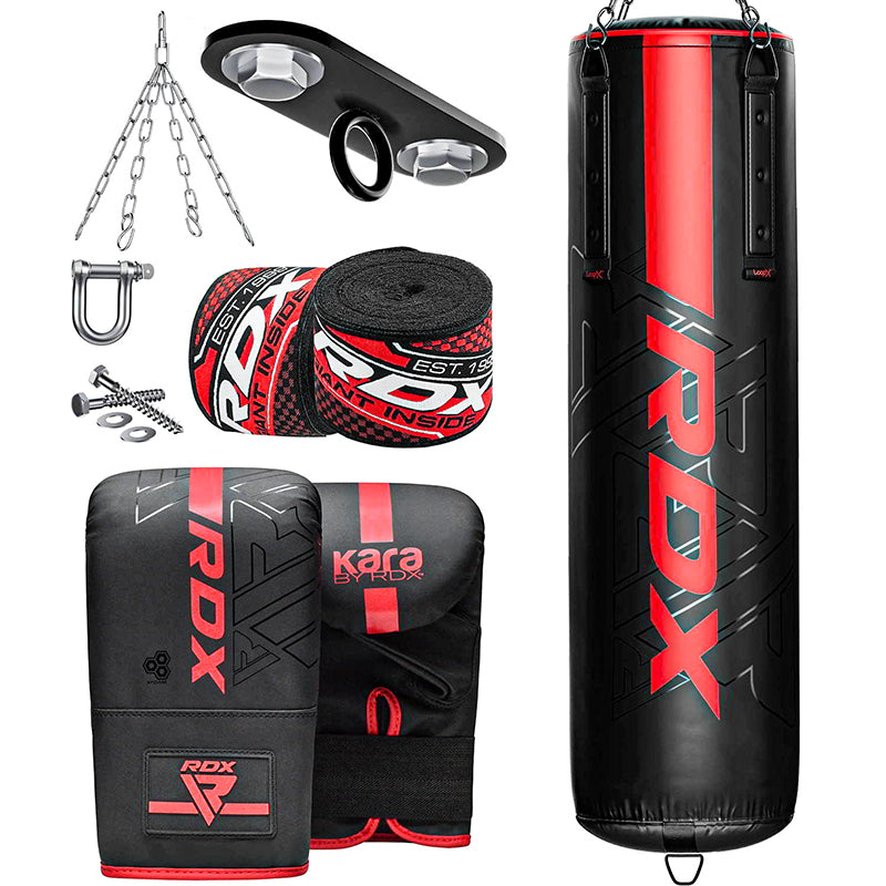 RDX F6 4ft / 5ft 8-in-1 KARA Heavy Boxing Punch Bag & Mitts Set-Red-Unfilled-4 ft