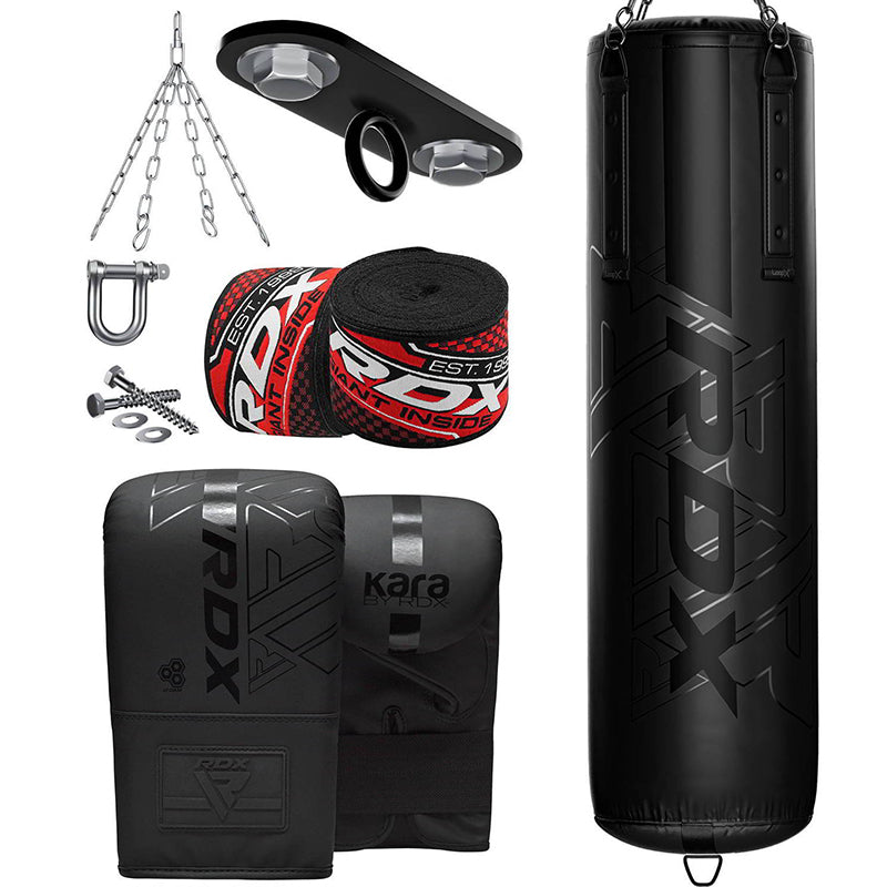RDX F6 4ft / 5ft 8-in-1 KARA Heavy Boxing Punch Bag & Mitts Set-Black-Filled-4 ft