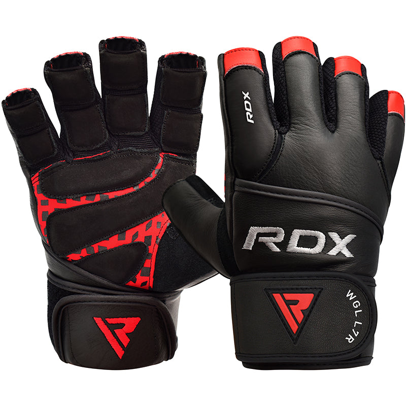 RDX L7 Extra Large Red Crown Leather Weightlifting Gloves 