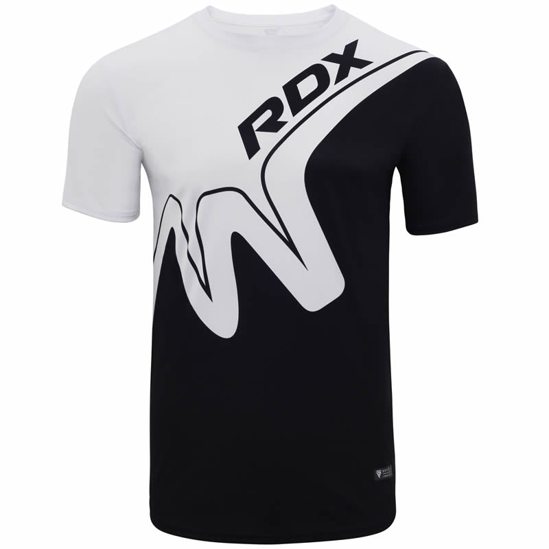 RDX T15 White Black Short Sleeves Sweat-Wicking Gym T-Shirt-L