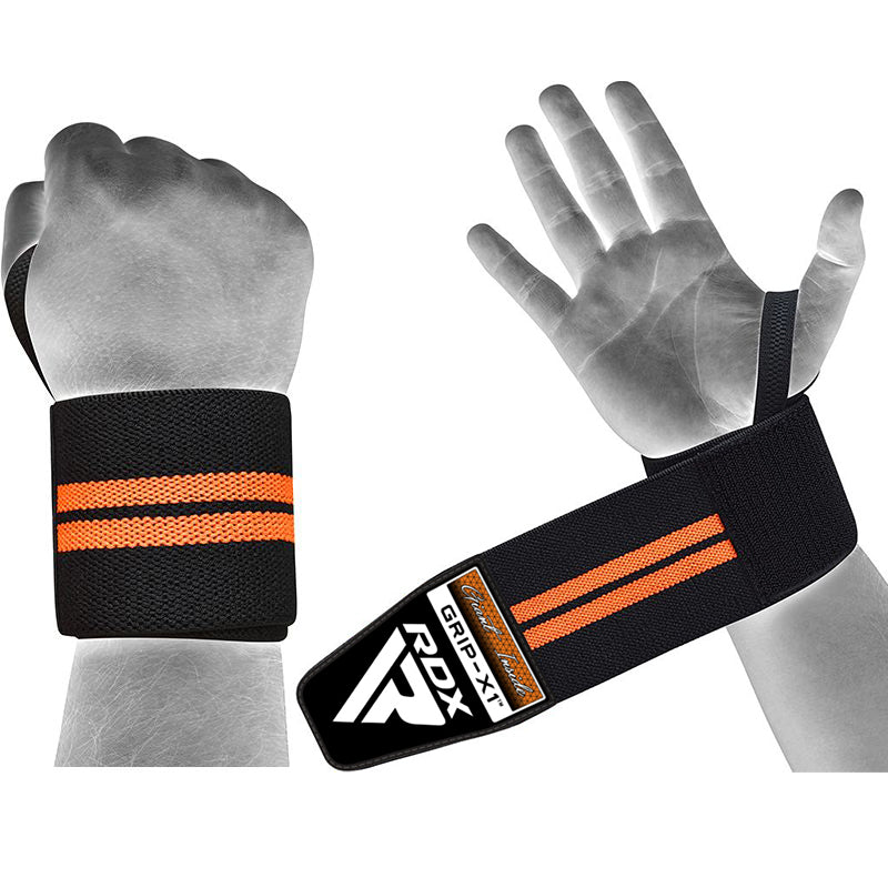 RDX W3 IPL USPA Approved Powerlifting Wrist Support Wraps with Thumb Loops OEKO-TEX® Standard 100 certified#color_blackorange