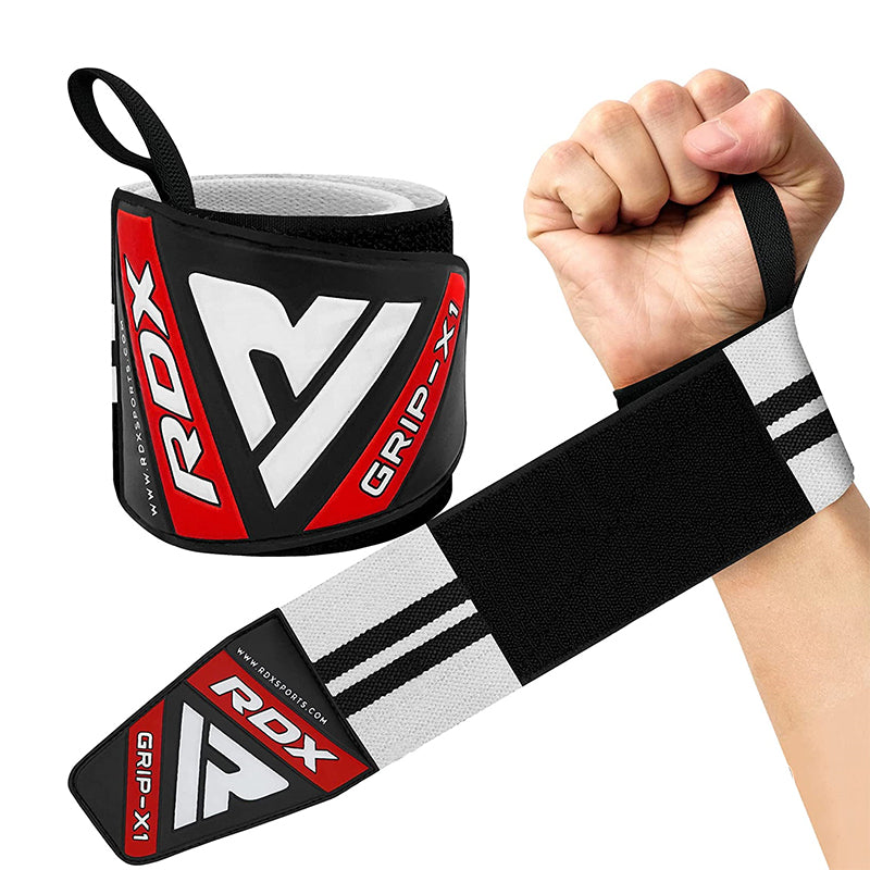 RDX W3 IPL USPA Approved Powerlifting Wrist Support Wraps with Thumb Loops OEKO-TEX® Standard 100 certified#color_whiteblack