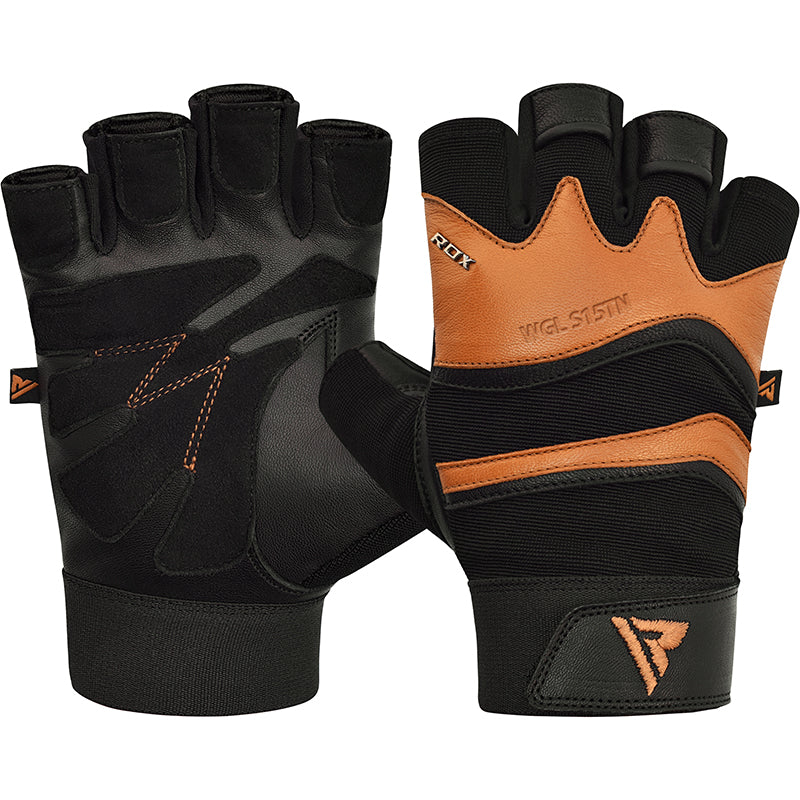 RDX S15 Medium Tan Leather Weight lifting gloves 