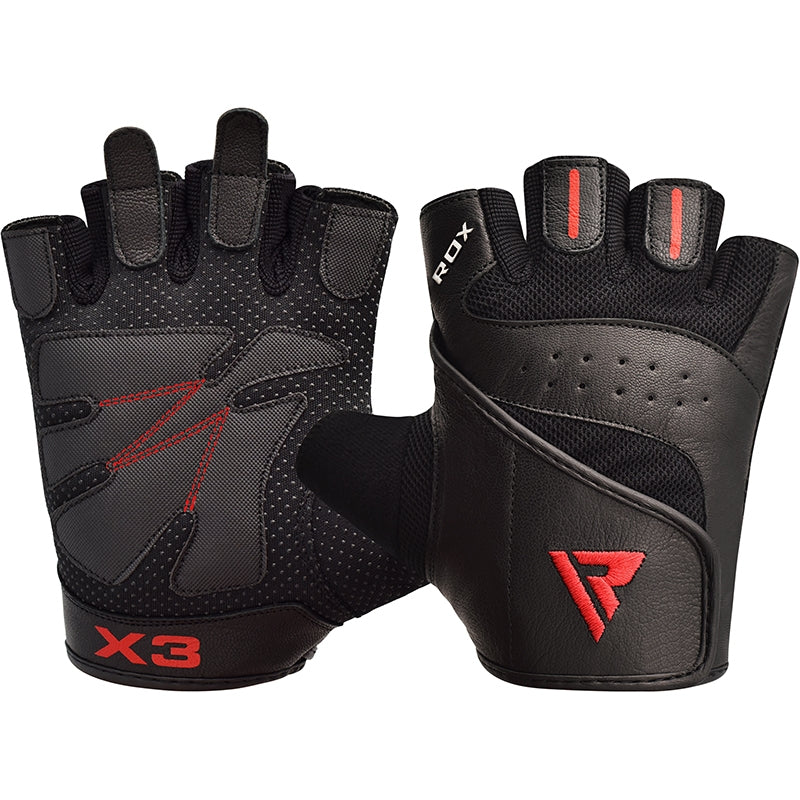 RDX S2 Large Black Leather Weight Lifting Gloves 