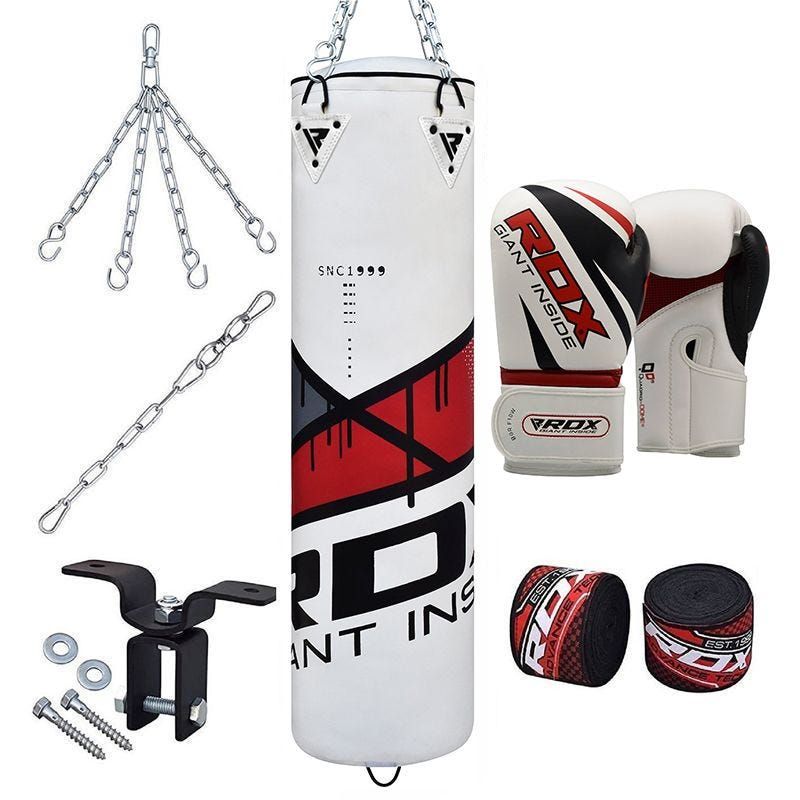 RDX F7 Ego Red 4ft Unfilled 8pc Punch Bag with 12oz Boxing Gloves