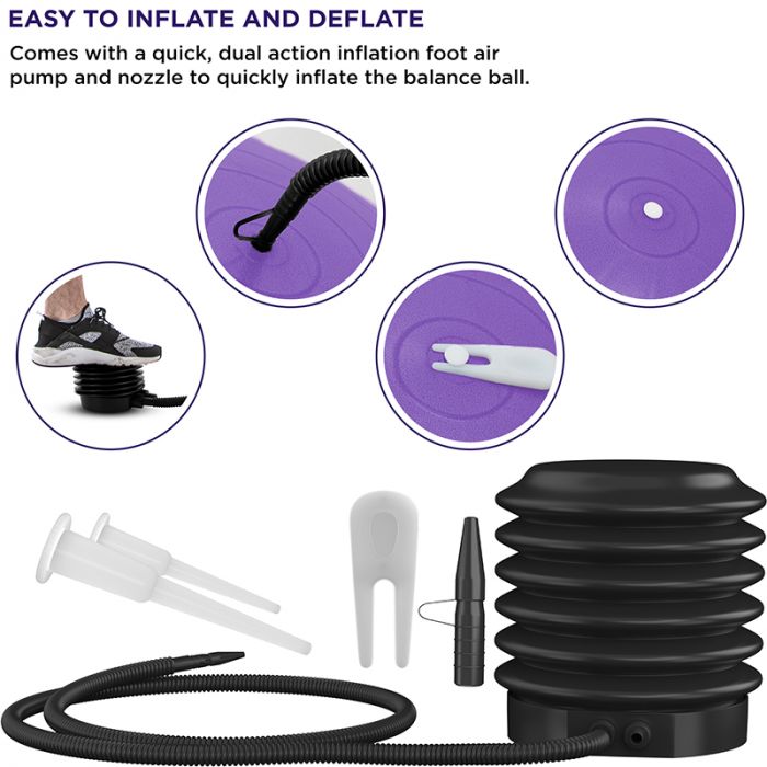 RDX B1 Inflatable Anti-Slip Yoga Ball with Portable Foot Air Pump#color_purple