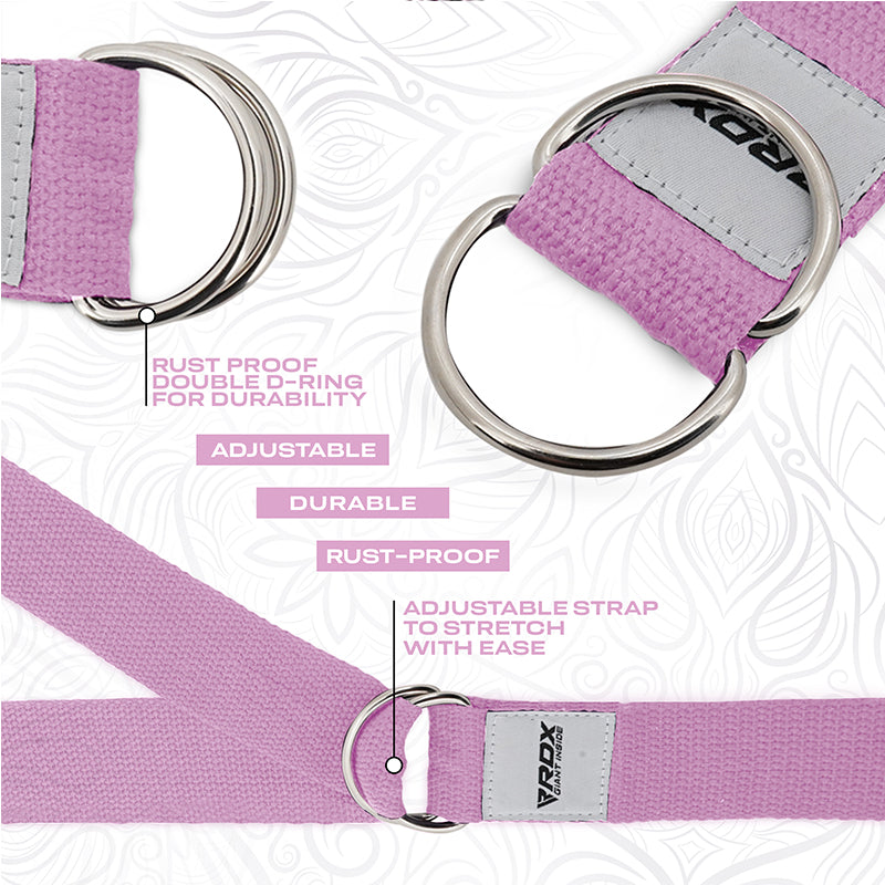 RDX P8 Non-Slip Cotton Yoga Strap with Rust Proof Steel D-Ring Buckle#color_light-pink