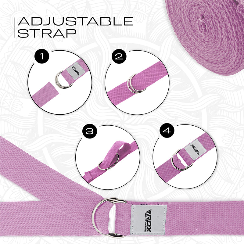 RDX P8 Non-Slip Cotton Yoga Strap with Rust Proof Steel D-Ring Buckle#color_light-pink