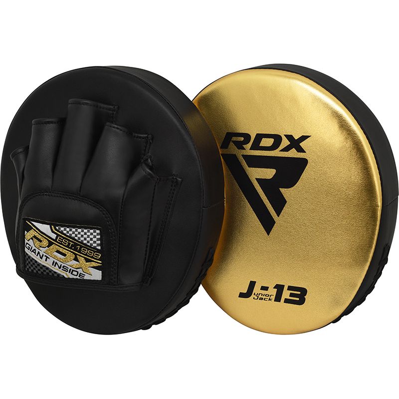 RDX J13 Kids Boxing Gloves 8oz & Focus Mitts Set Golden/Black