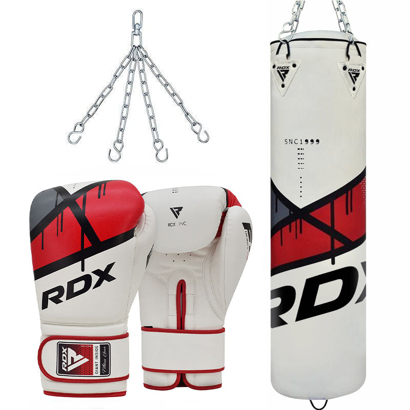 RDX F7 4ft Filled Red Punch Bag & F7 12oz Ego Boxing Gloves
