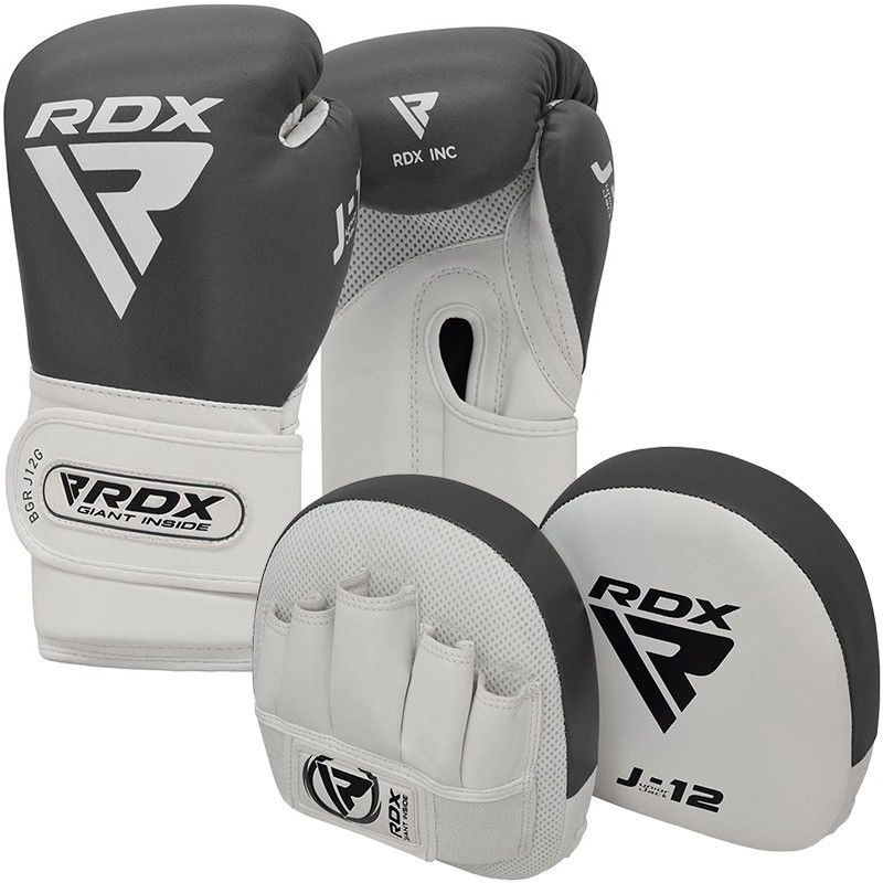 RDX J12 KIDS 6oz Boxing Gloves & Focus Pads Set#color_grey